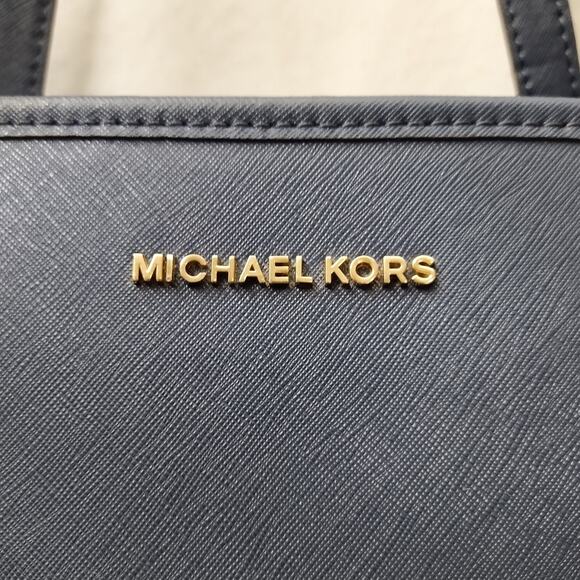 Michael Kors Navy Blue Leather Double Handles Zipper Closure Tote Shoulder Bag - Picture 5 of 16